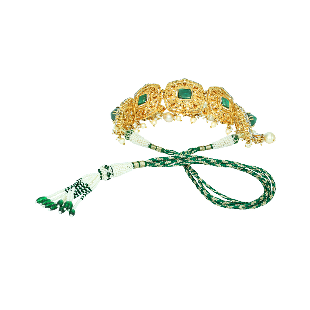 Emerald and Polki Choker with Pearls